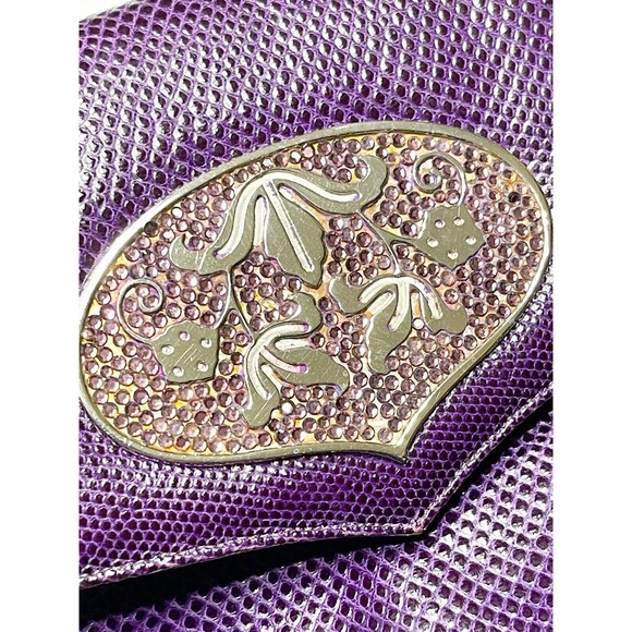 Judith Leiber Vintage Purple Lizard Rhinestone Handbag Purse Clutch Silvertone - Picture 4 of 7